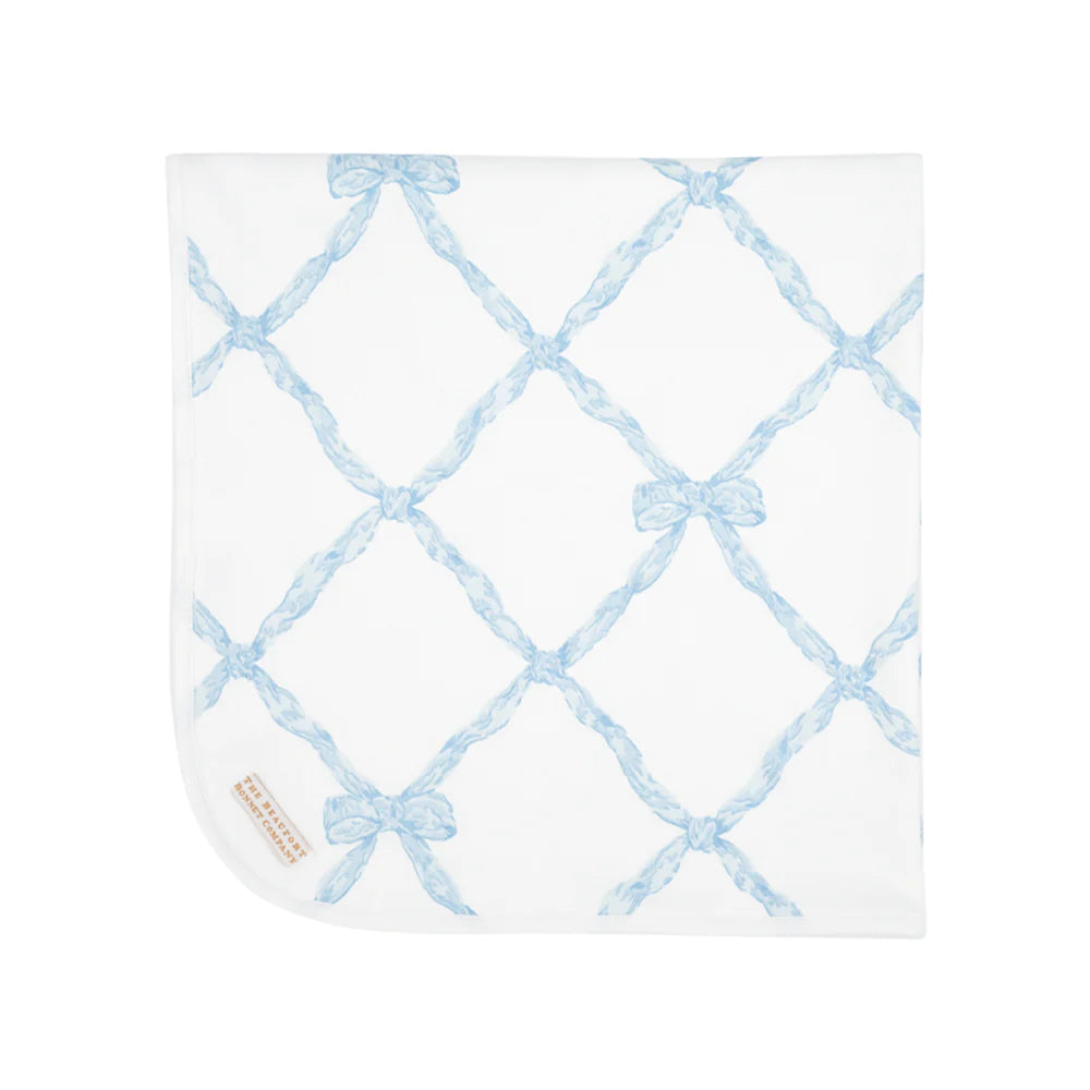 Baby Buggy Blanket Buckhead Blue - Bell Meade Bow with Worth Avenue White