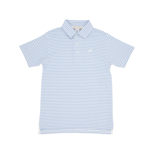 Prim and Proper Polo Short Sleeve - Beale Street Blue Stripe With Worth Avenue White Stork
