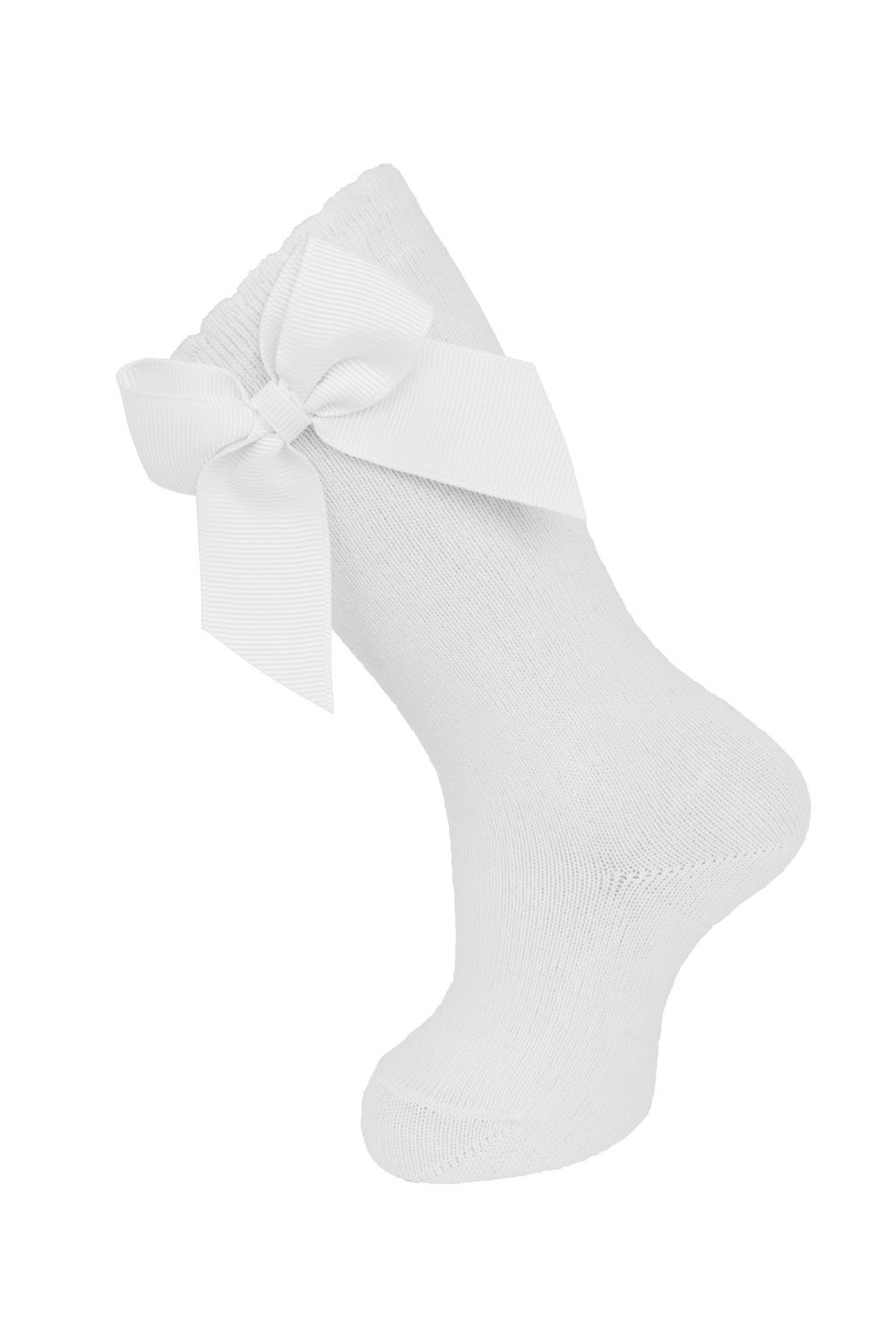 Carlomagno Knee Sock with Gross Grain Side Bow - White