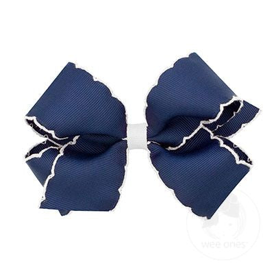 MEDIUM GROSGRAIN HAIR BOW WITH CONTRASTING MOONSTITCH EDGES AND WRAP