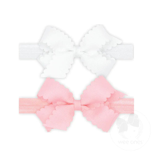 TWO MINI SCALLOP GIRLS HAIR BOWS WITH BANDS