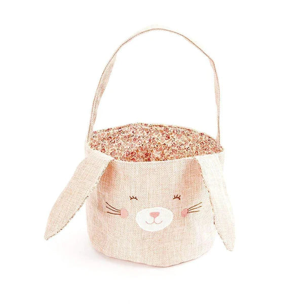 PINK LINEN BUNNY BASKET - SMALL