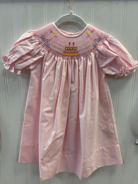 Happy Birthday Smocked Dress - Pink