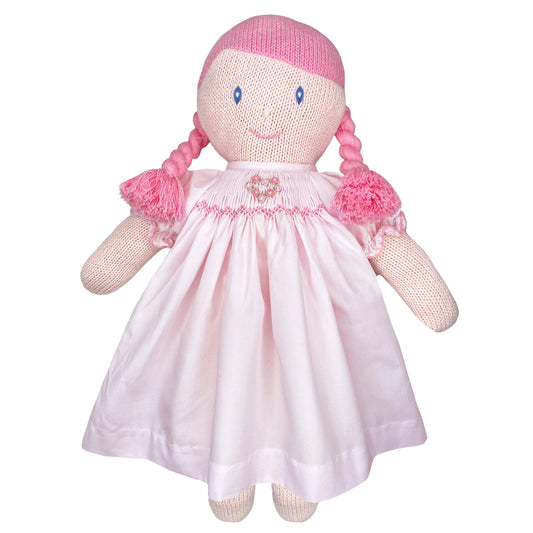 Knit Girl Doll with Pink Smocked Dress