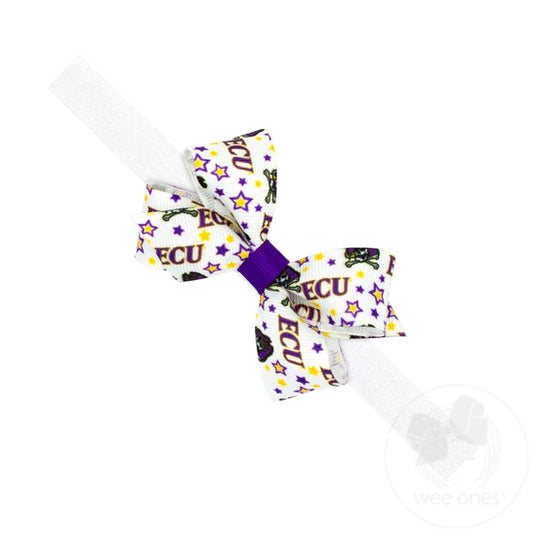 Mini Collegiate Logo Print Grosgrain Hair Bow - East Carolina University (ECU)