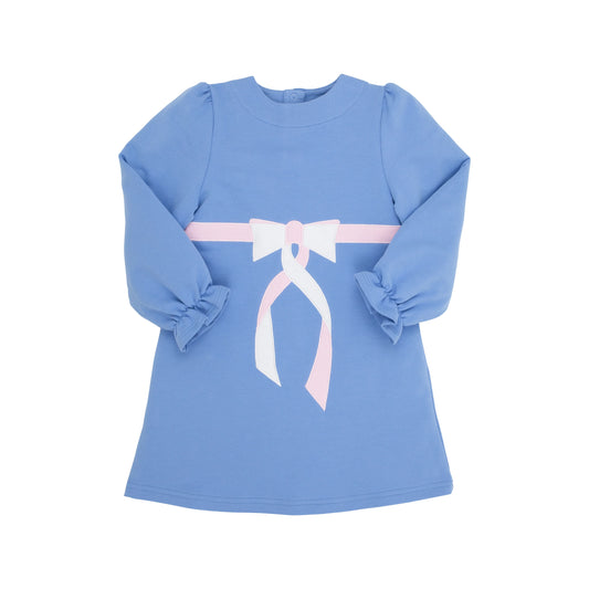 Eliza's Applique Dress - Barbados Blue with Palm Beach Pink & Worth Avenue White Bow