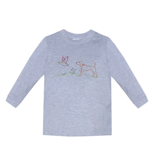 HOUSTON SHIRT GREY LONG SLEEVE - DOG WITH MALLARD DUCK