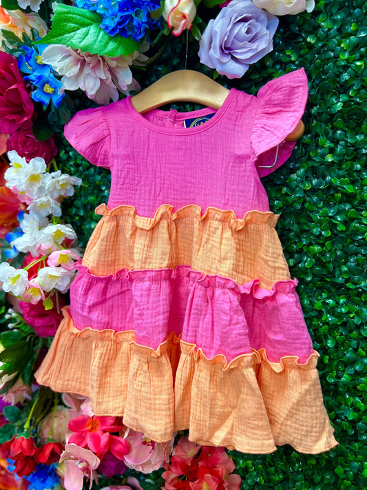 Emma Jean Kids A/S Layered Dress Pink & Orange Dress