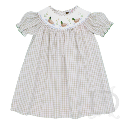 Banana Split Mallard Duck Bishop Smocked Dress