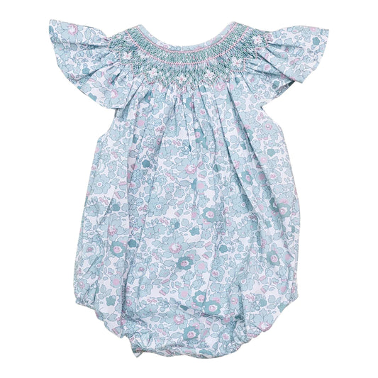 Marie Teal Green Floral Print Smocked Bubble