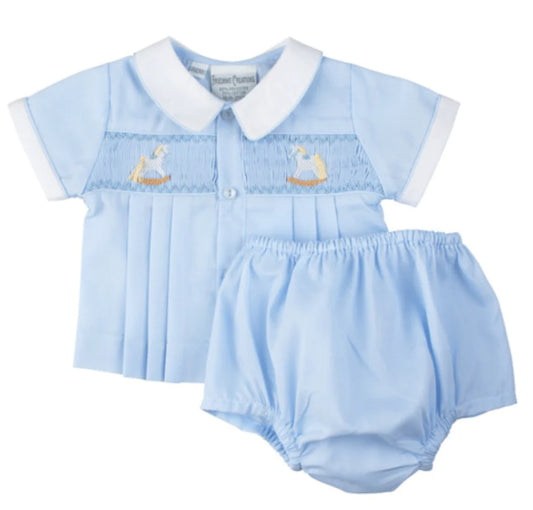 Preemie Rocking Horse Smocked Diaper Set