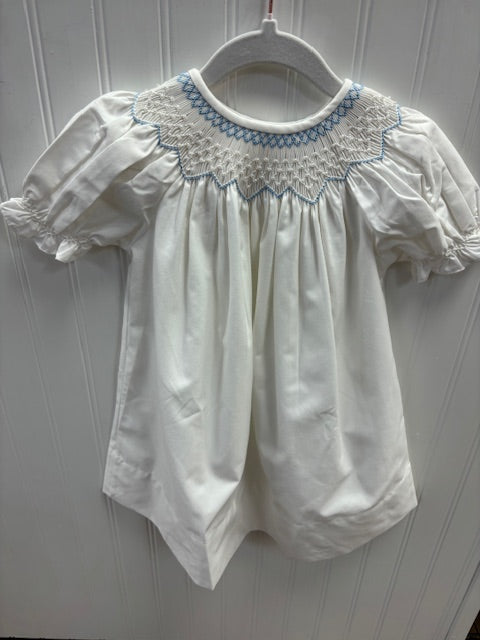Catherine Pearl White with Blue Pearl Smocked Dress