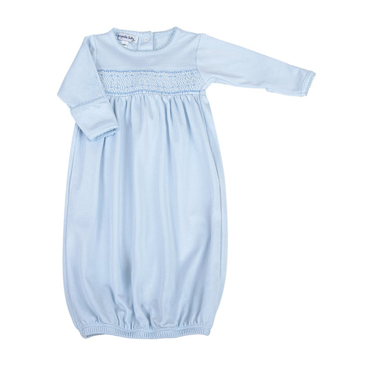 Pink and Blue Smocked Gathered Gown - Blue