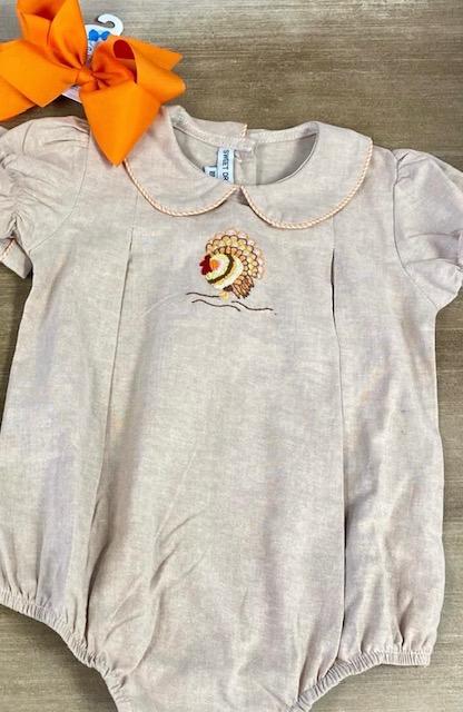 Sweet Dreams Girl's Embroidered Turkey Bubble